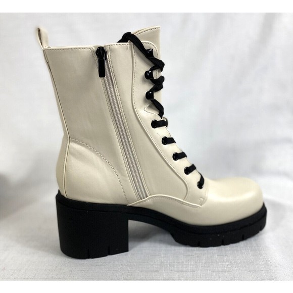 Nine West Combat Boots Platform Women's Size 10M Cream Black Lace Up Steam Punk - Picture 6 of 12